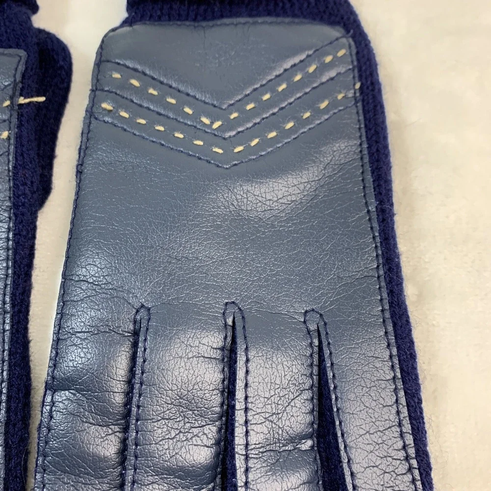 Vintage Comfy Stretch Nylon Blue‎ Navy & Tan Driving Casual Gloves One Size